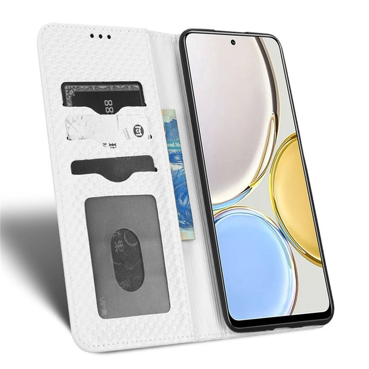 For Honor X9 5G / X30 5G / Magic4 Lite 5G Wallet Stand Grid Texture Phone Case PU Leather Magnetic Auto-absorbed Anti-drop Cover - White