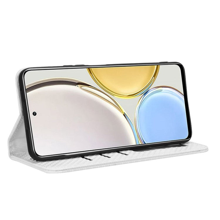 For Honor X9 5G / X30 5G / Magic4 Lite 5G Wallet Stand Grid Texture Phone Case PU Leather Magnetic Auto-absorbed Anti-drop Cover - White