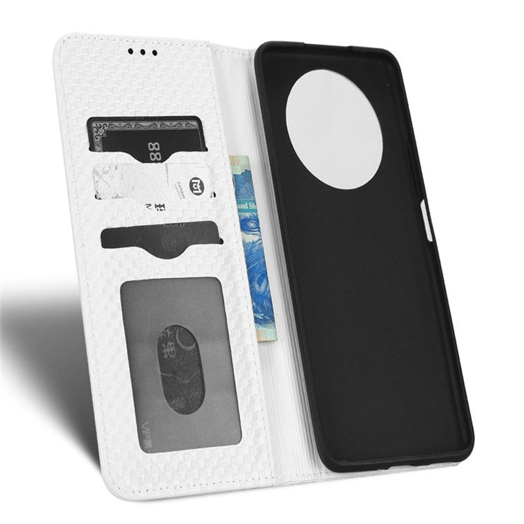 For Honor X9 5G / X30 5G / Magic4 Lite 5G Wallet Stand Grid Texture Phone Case PU Leather Magnetic Auto-absorbed Anti-drop Cover - White
