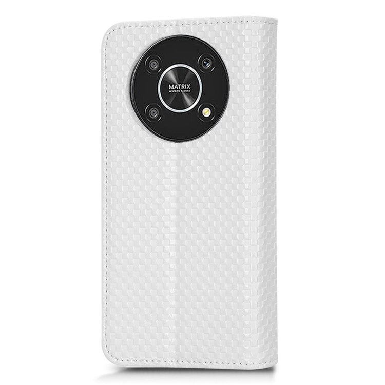 For Honor X9 5G / X30 5G / Magic4 Lite 5G Wallet Stand Grid Texture Phone Case PU Leather Magnetic Auto-absorbed Anti-drop Cover - White
