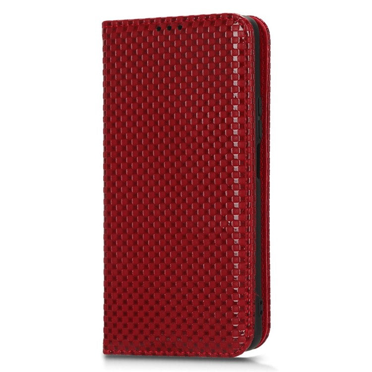 For Honor X9 5G / X30 5G / Magic4 Lite 5G Wallet Stand Grid Texture Phone Case PU Leather Magnetic Auto-absorbed Anti-drop Cover - Wine Red