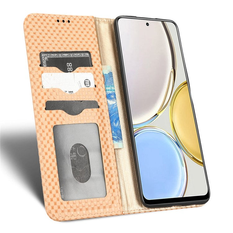 For Honor X9 5G / X30 5G / Magic4 Lite 5G Wallet Stand Grid Texture Phone Case PU Leather Magnetic Auto-absorbed Anti-drop Cover - Beige