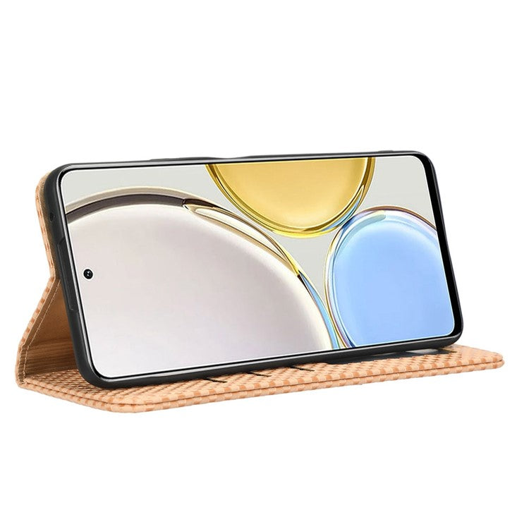 For Honor X9 5G / X30 5G / Magic4 Lite 5G Wallet Stand Grid Texture Phone Case PU Leather Magnetic Auto-absorbed Anti-drop Cover - Beige