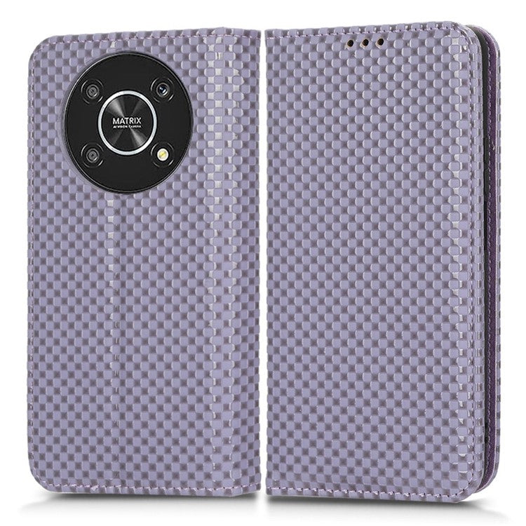 For Honor X9 5G / X30 5G / Magic4 Lite 5G Wallet Stand Grid Texture Phone Case PU Leather Magnetic Auto-absorbed Anti-drop Cover - Light Purple