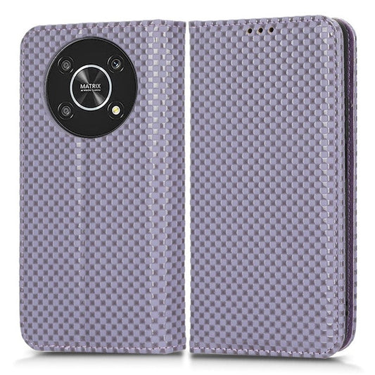For Honor X9 5G / X30 5G / Magic4 Lite 5G Wallet Stand Grid Texture Phone Case PU Leather Magnetic Auto-absorbed Anti-drop Cover - Light Purple