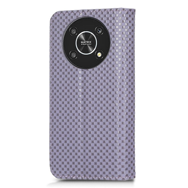For Honor X9 5G / X30 5G / Magic4 Lite 5G Wallet Stand Grid Texture Phone Case PU Leather Magnetic Auto-absorbed Anti-drop Cover - Light Purple
