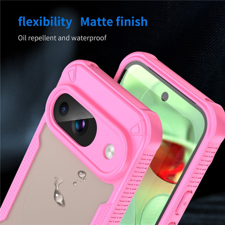 Armor Series For Google Pixel 9 Case PC+TPU Semi-Transparent Frosted Finish Protective Phone Cover - Pink