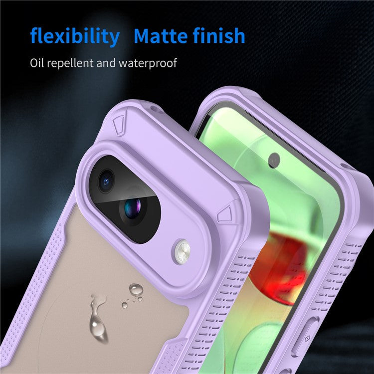 Armor Series For Google Pixel 9 Case PC+TPU Semi-Transparent Frosted Finish Protective Phone Cover - Purple