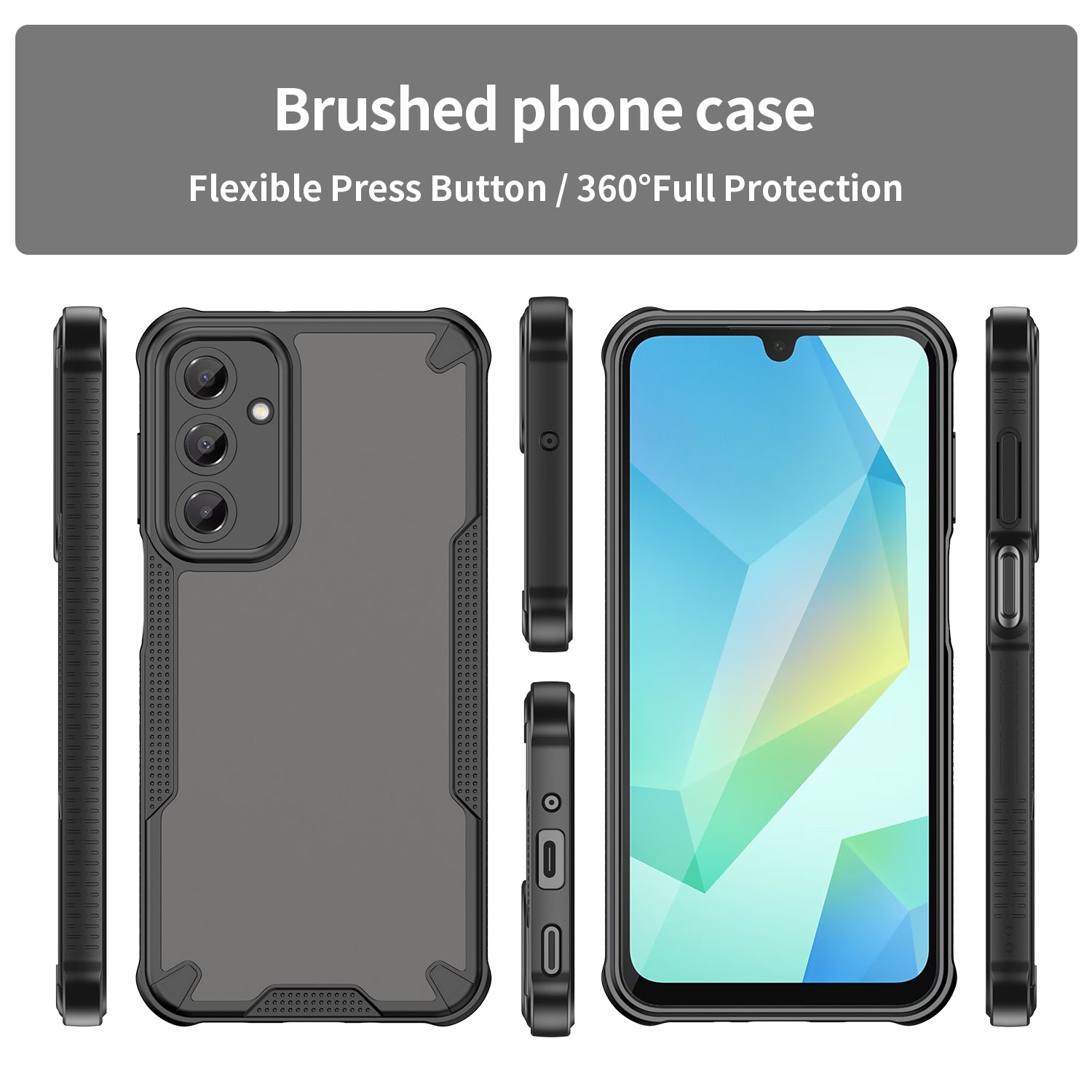 Armor Series For Samsung Galaxy A16 5G / 4G Case PC+TPU Semi-Transparent Frosted Finish Protective Phone Cover - Black