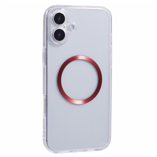 For iPhone 16 Plus Case Compatible with MagSafe CD Vein TPU+Acrylic Phone Cover - Red