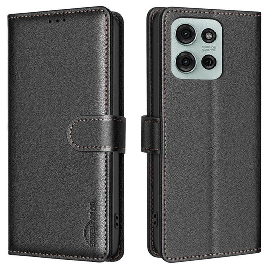 BINFEN COLOR BF32 For Motorola Moto G75 5G Leather Case Wallet RFID Blocking Phone Cover - Black
