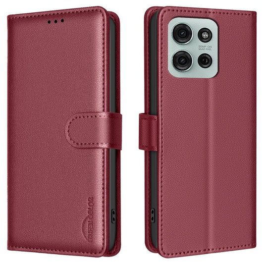 BINFEN COLOR BF32 For Motorola Moto G75 5G Leather Case Wallet RFID Blocking Phone Cover - Red