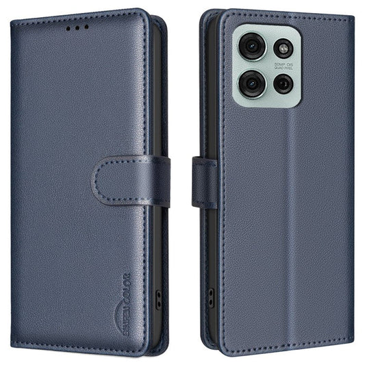 BINFEN COLOR BF32 For Motorola Moto G75 5G Leather Case Wallet RFID Blocking Phone Cover - Blue