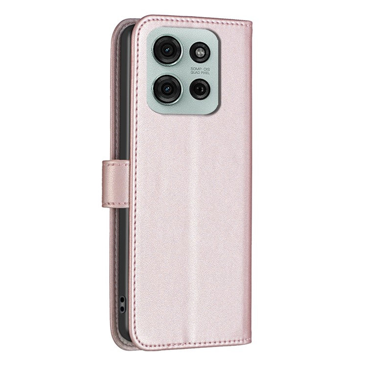 BINFEN COLOR BF17 For Motorola Moto G75 5G Case Wallet Folio Flip Leather Cover - Rose Gold