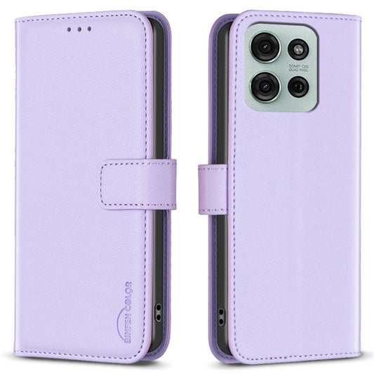 BINFEN COLOR BF17 For Motorola Moto G75 5G Case Wallet Folio Flip Leather Cover - Purple