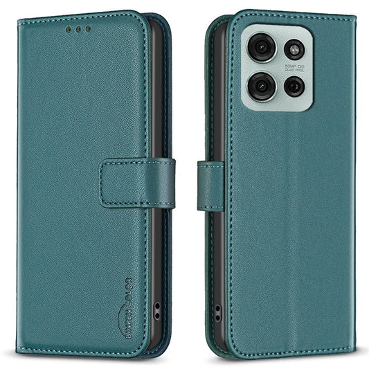 BINFEN COLOR BF17 For Motorola Moto G75 5G Case Wallet Folio Flip Leather Cover - Green