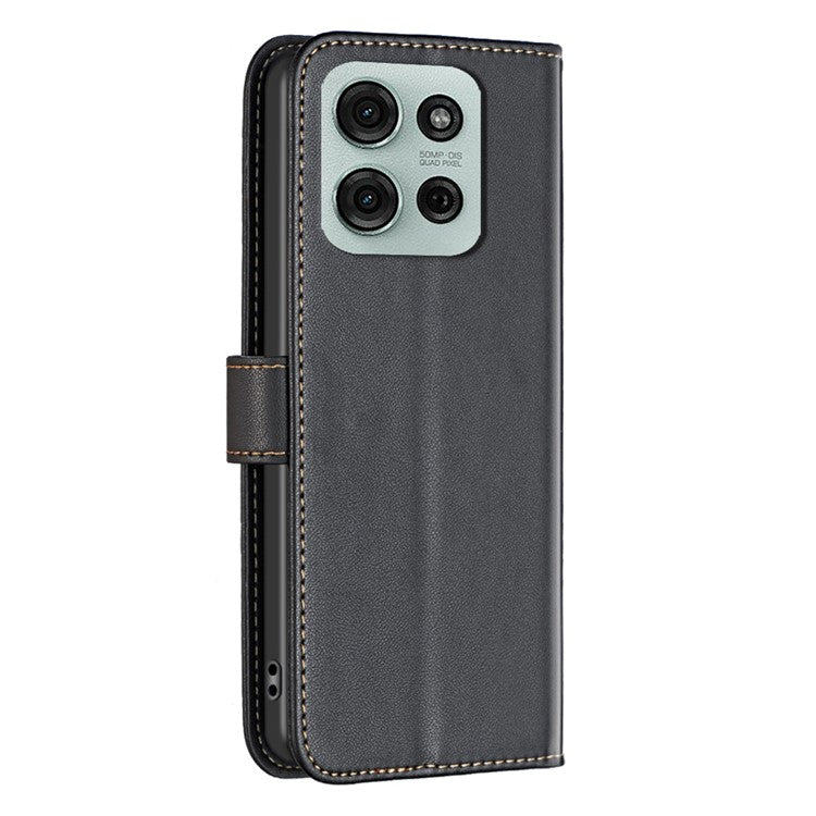 BINFEN COLOR BF17 For Motorola Moto G75 5G Case Wallet Folio Flip Leather Cover - Black