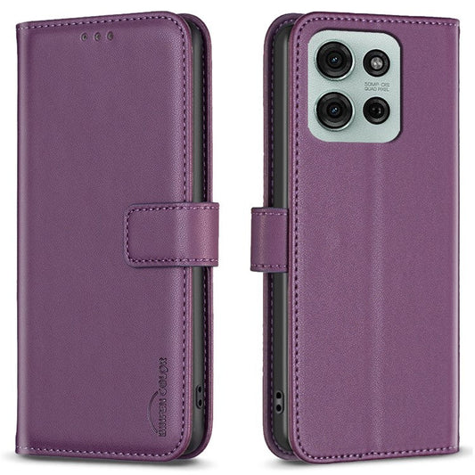 BINFEN COLOR BF17 For Motorola Moto G75 5G Case Wallet Folio Flip Leather Cover - Dark Purple