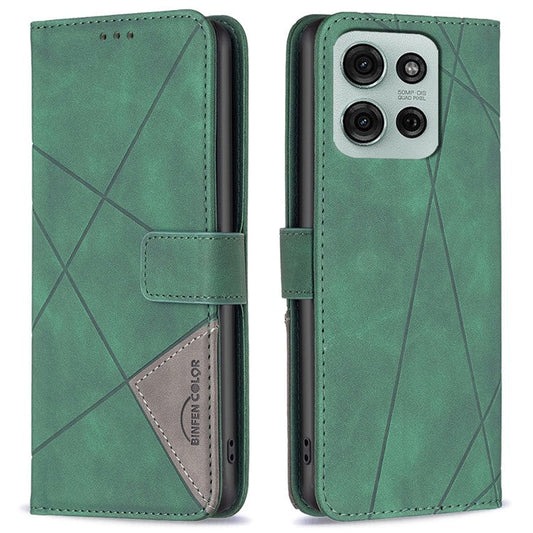 BINFEN COLOR BF05 For Motorola Moto G75 5G Case Leather Phone Cover Wallet Stand - Green