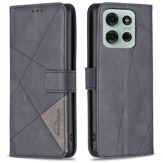 BINFEN COLOR BF05 For Motorola Moto G75 5G Case Leather Phone Cover Wallet Stand - Black