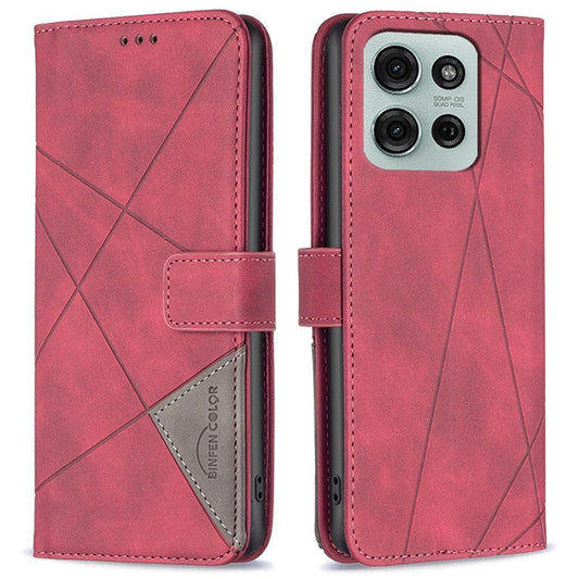 BINFEN COLOR BF05 For Motorola Moto G75 5G Case Leather Phone Cover Wallet Stand - Red