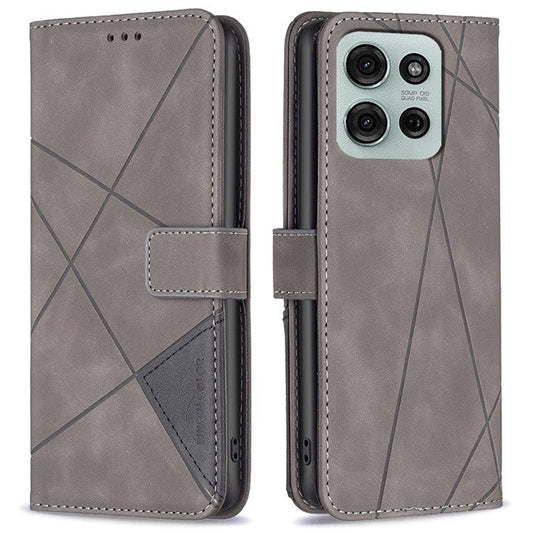 BINFEN COLOR BF05 For Motorola Moto G75 5G Case Leather Phone Cover Wallet Stand - Grey