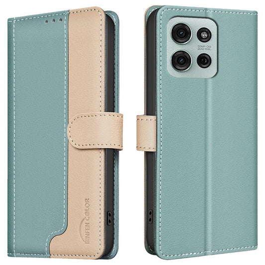BINFEN COLOR BF33 for Motorola Moto G75 5G Leather Case Splicing Color RFID Blocking - Green