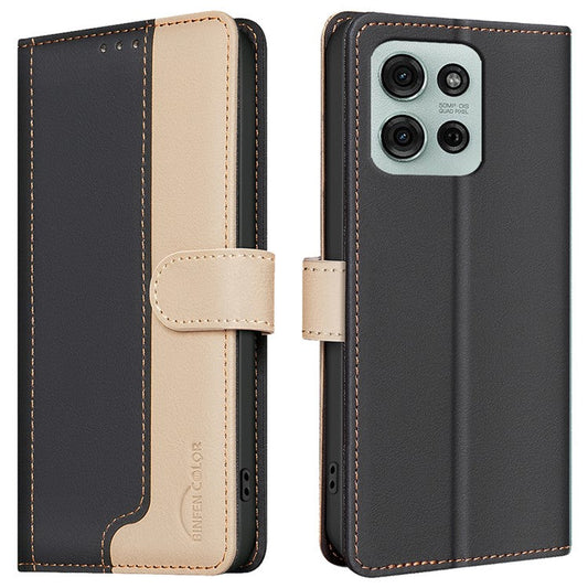 BINFEN COLOR BF33 for Motorola Moto G75 5G Leather Case Splicing Color RFID Blocking - Black
