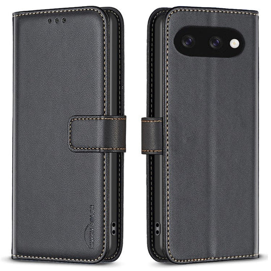 BINFEN COLOR BF17 For Google Pixel 9a Case Wallet Folio Flip Leather Cover - Black