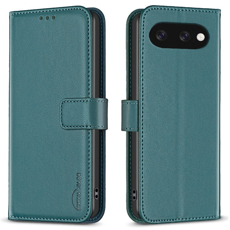BINFEN COLOR BF17 For Google Pixel 9a Case Wallet Folio Flip Leather Cover - Green