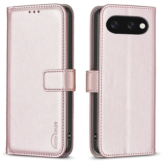 BINFEN COLOR BF17 For Google Pixel 9a Case Wallet Folio Flip Leather Cover - Rose Gold