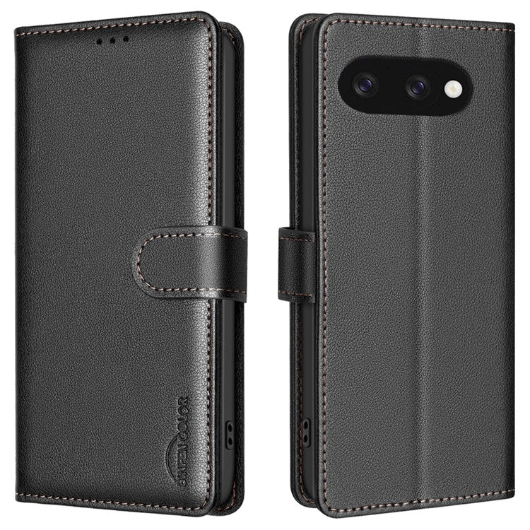 BINFEN COLOR BF32 For Google Pixel 9a Leather Case Wallet RFID Blocking Phone Cover - Black