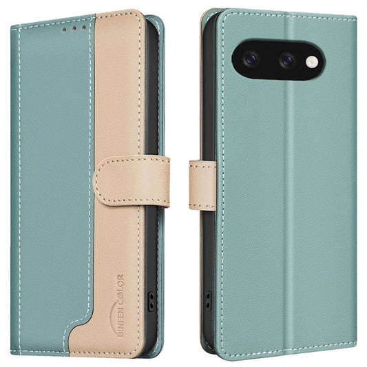 BINFEN COLOR BF33 for Google Pixel 9a Leather Case Splicing Color RFID Blocking - Green