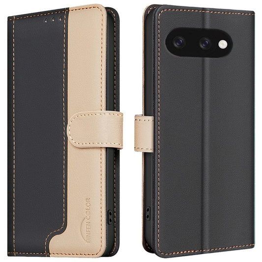 BINFEN COLOR BF33 for Google Pixel 9a Leather Case Splicing Color RFID Blocking - Black