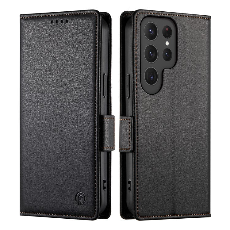 DF-010 For Samsung Galaxy S25 Ultra Stand Case PU Leather Wallet Phone Cover - Black