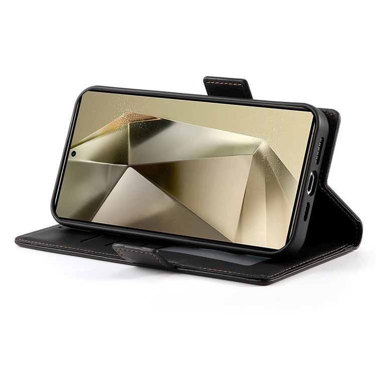 DF-010 For Samsung Galaxy S25 Ultra Stand Case PU Leather Wallet Phone Cover - Black