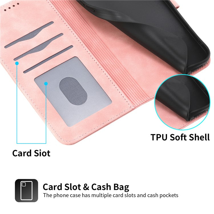 DIERFENG DF-03 For Samsung Galaxy S25 Leather Case Lines Imprint Wallet Phone Cover - Pink