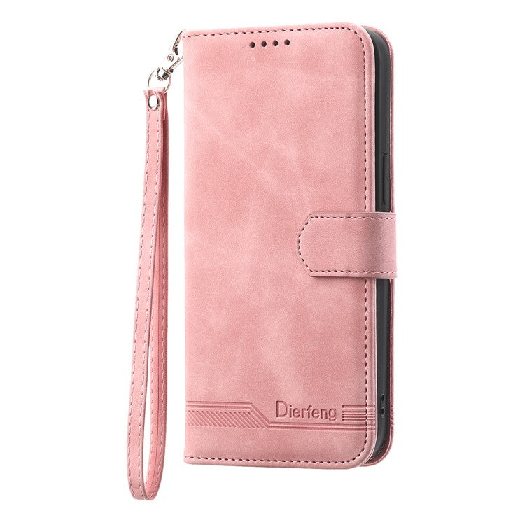 DIERFENG DF-03 For Samsung Galaxy S25 Leather Case Lines Imprint Wallet Phone Cover - Pink
