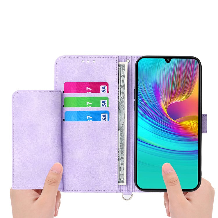 For Samsung Galaxy S25 Case Flower Pattern PU Leather Wallet Phone Cover with Strap - Light Purple