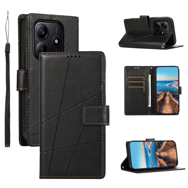 DF-06 For Xiaomi Redmi Note 14 5G / 14 4G Phone Case Line Imprint Leather Wallet Cover - Black