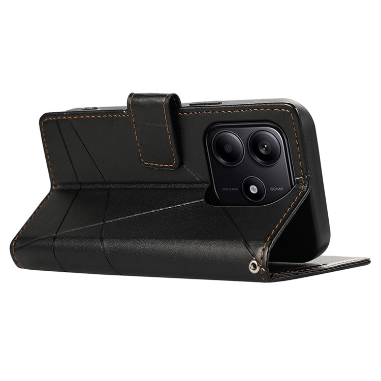 DF-06 For Xiaomi Redmi Note 14 5G / 14 4G Phone Case Line Imprint Leather Wallet Cover - Black