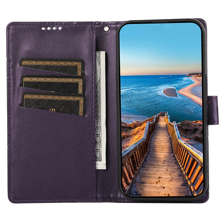 DF-06 For Xiaomi Redmi Note 14 5G / 14 4G Phone Case Line Imprint Leather Wallet Cover - Purple