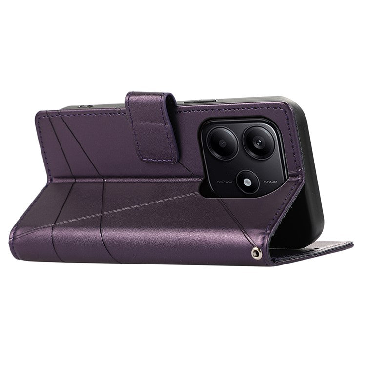 DF-06 For Xiaomi Redmi Note 14 5G / 14 4G Phone Case Line Imprint Leather Wallet Cover - Purple
