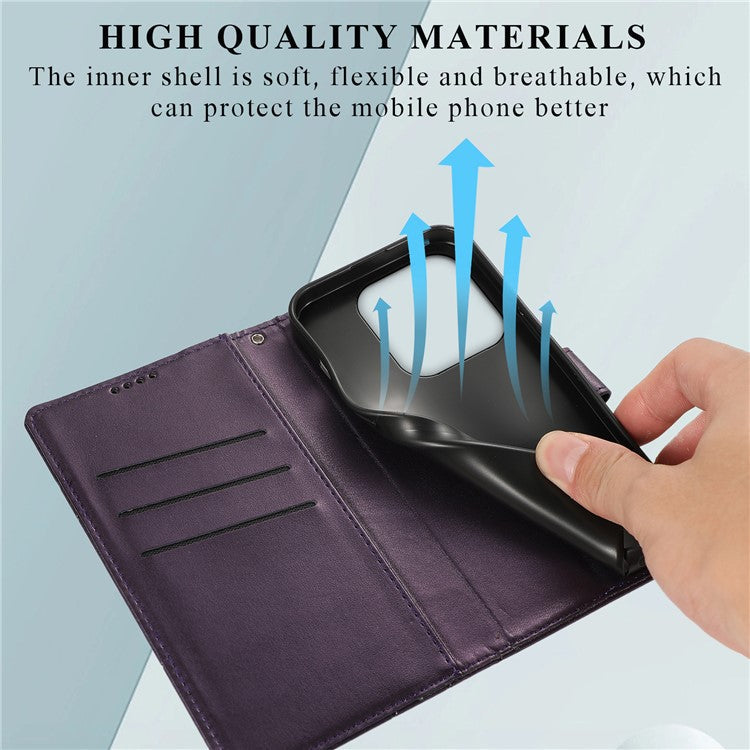 DF-06 For Xiaomi Redmi Note 14 5G / 14 4G Phone Case Line Imprint Leather Wallet Cover - Purple