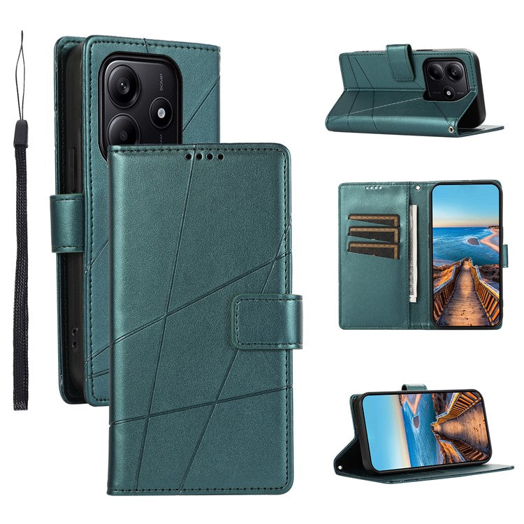 DF-06 For Xiaomi Redmi Note 14 5G / 14 4G Phone Case Line Imprint Leather Wallet Cover - Green