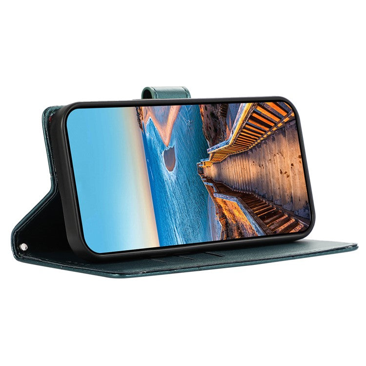 DF-06 For Xiaomi Redmi Note 14 5G / 14 4G Phone Case Line Imprint Leather Wallet Cover - Green