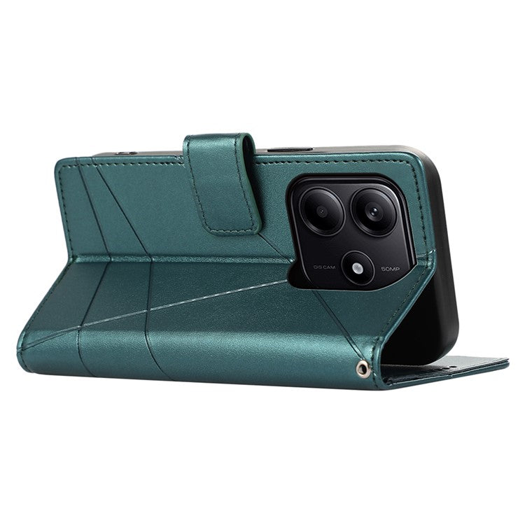 DF-06 For Xiaomi Redmi Note 14 5G / 14 4G Phone Case Line Imprint Leather Wallet Cover - Green
