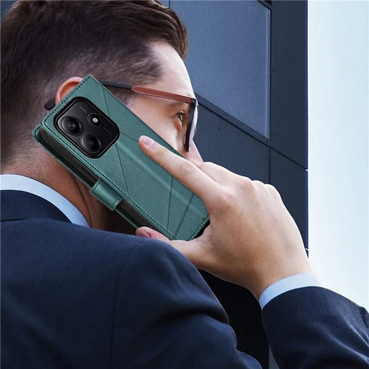 DF-06 For Xiaomi Redmi Note 14 5G / 14 4G Phone Case Line Imprint Leather Wallet Cover - Green