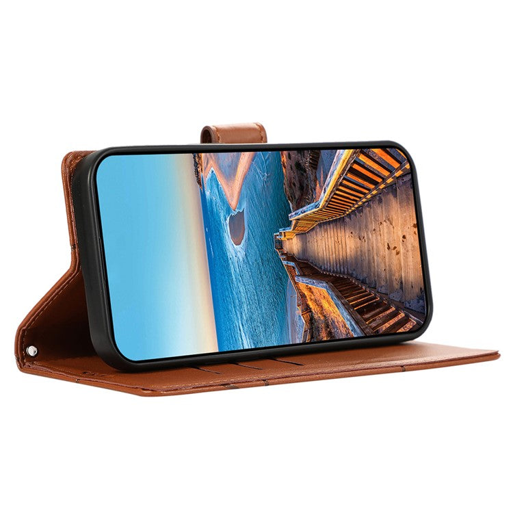 DF-06 For Xiaomi Redmi Note 14 5G / 14 4G Phone Case Line Imprint Leather Wallet Cover - Brown
