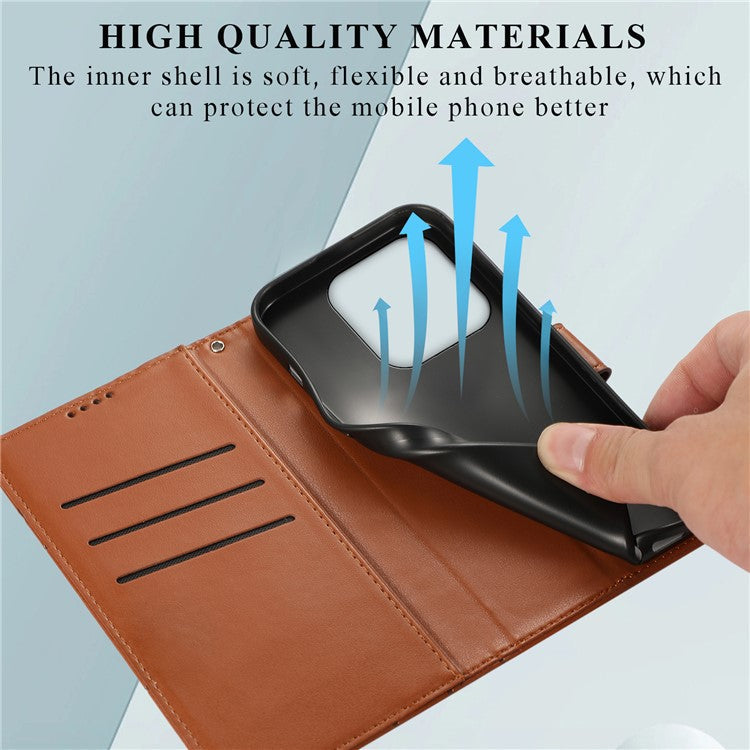 DF-06 For Xiaomi Redmi Note 14 5G / 14 4G Phone Case Line Imprint Leather Wallet Cover - Brown